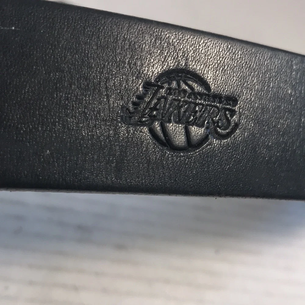 Vintage NBA Lakers Team Stamped Logo Black Leather Belt
